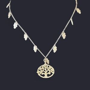 Tree of Life Silver Pendant and Leaves Necklace